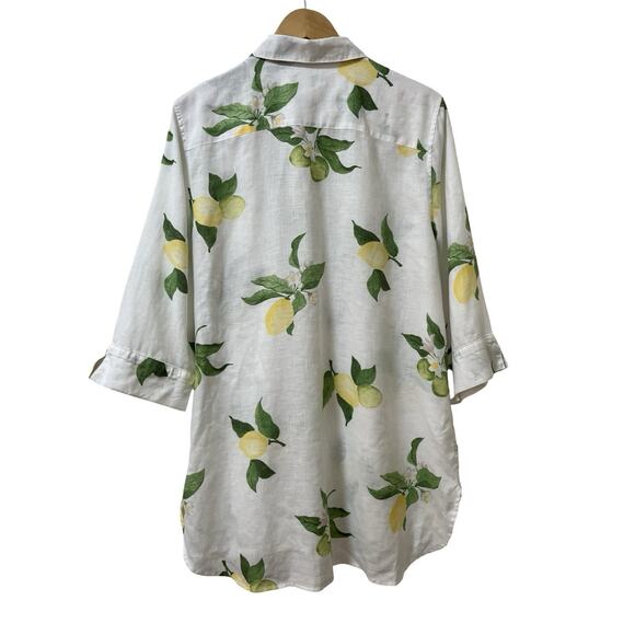 Chicos Womens 100% Linen 3/4 Sleeve Lemon Button Top Size XL White Beach Coastal - Picture 3 of 7